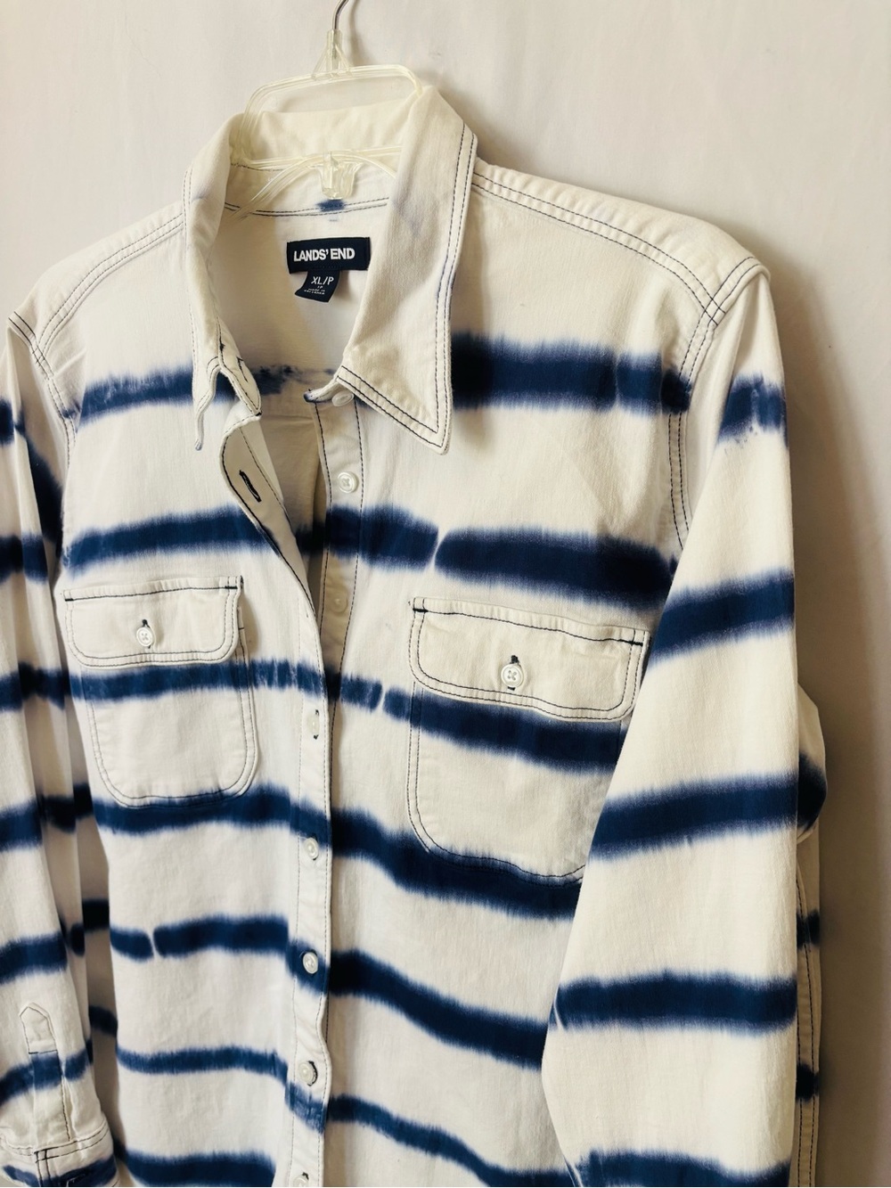 Lands End Blue Stripe Sailing Shirt